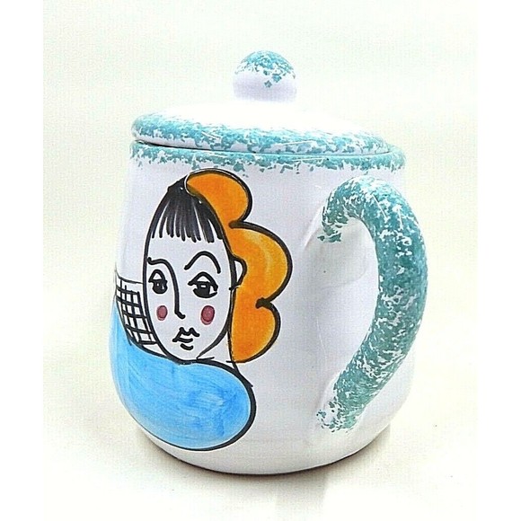 Ceramiche Desuirint Hand-Painted Ceramic Sugar Bowl Fishing Teal Sponge Accent - Picture 5 of 10
